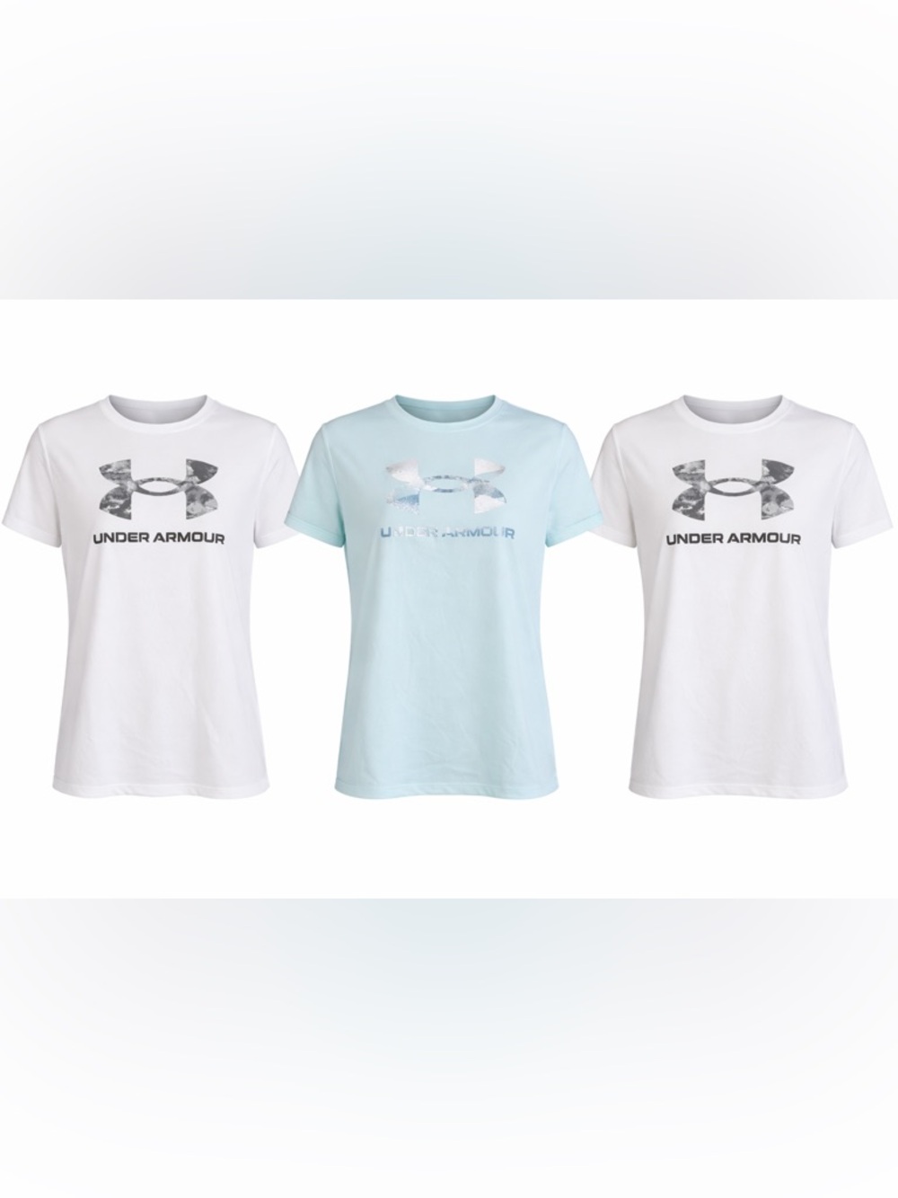 Under Armour Kids YXL Tee Bundle 3 Pack Logo Shirts White Aqua Athletic